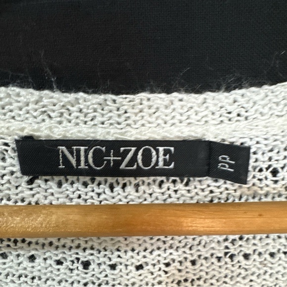 Nic + Zoe ivory open knit round neck sweater petite PP delicate 3/4 sleeve - Picture 7 of 13